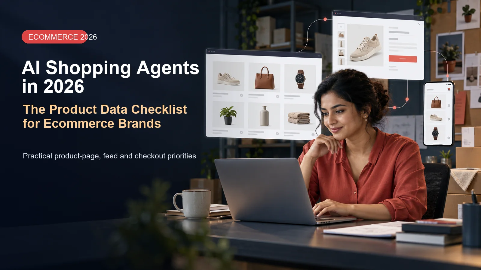 Indian ecommerce manager reviewing product data, website catalog and mobile shopping experience