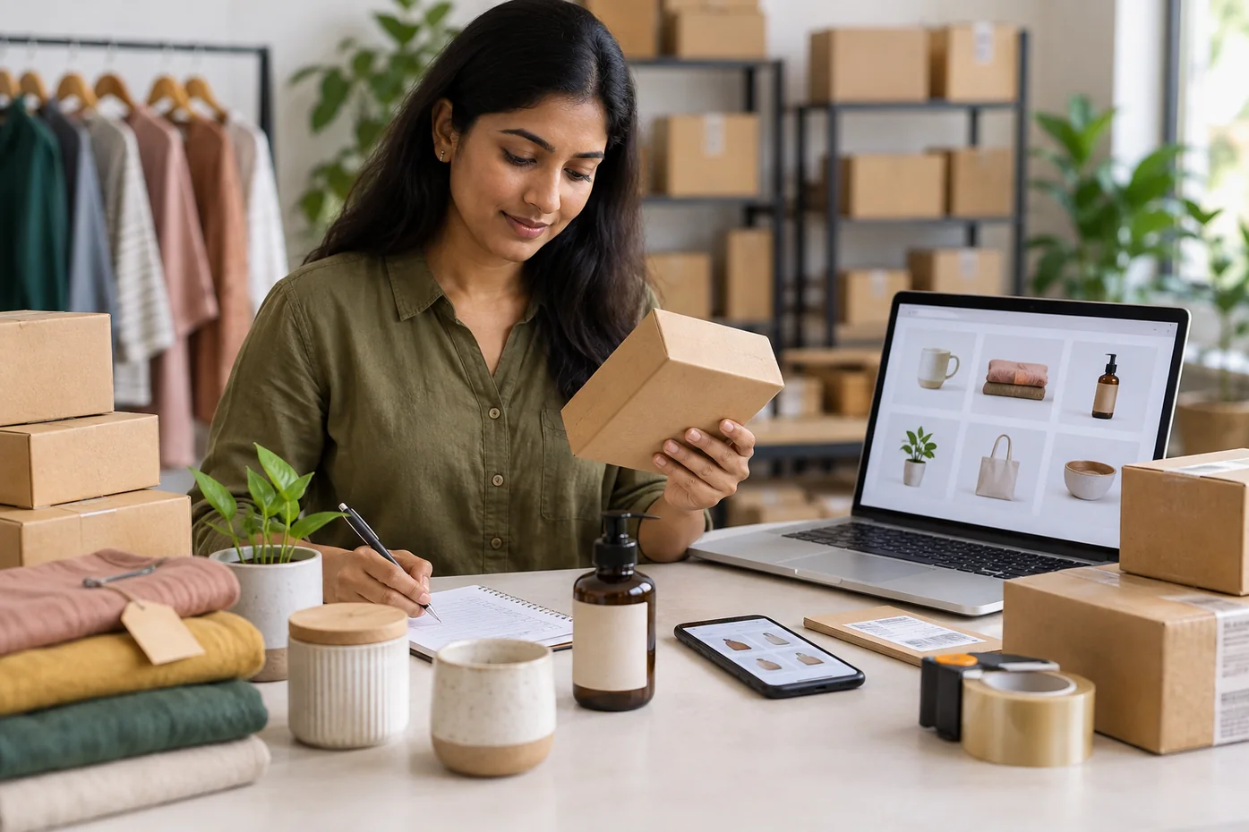 Ecommerce products and a website product page being checked for accurate customer information