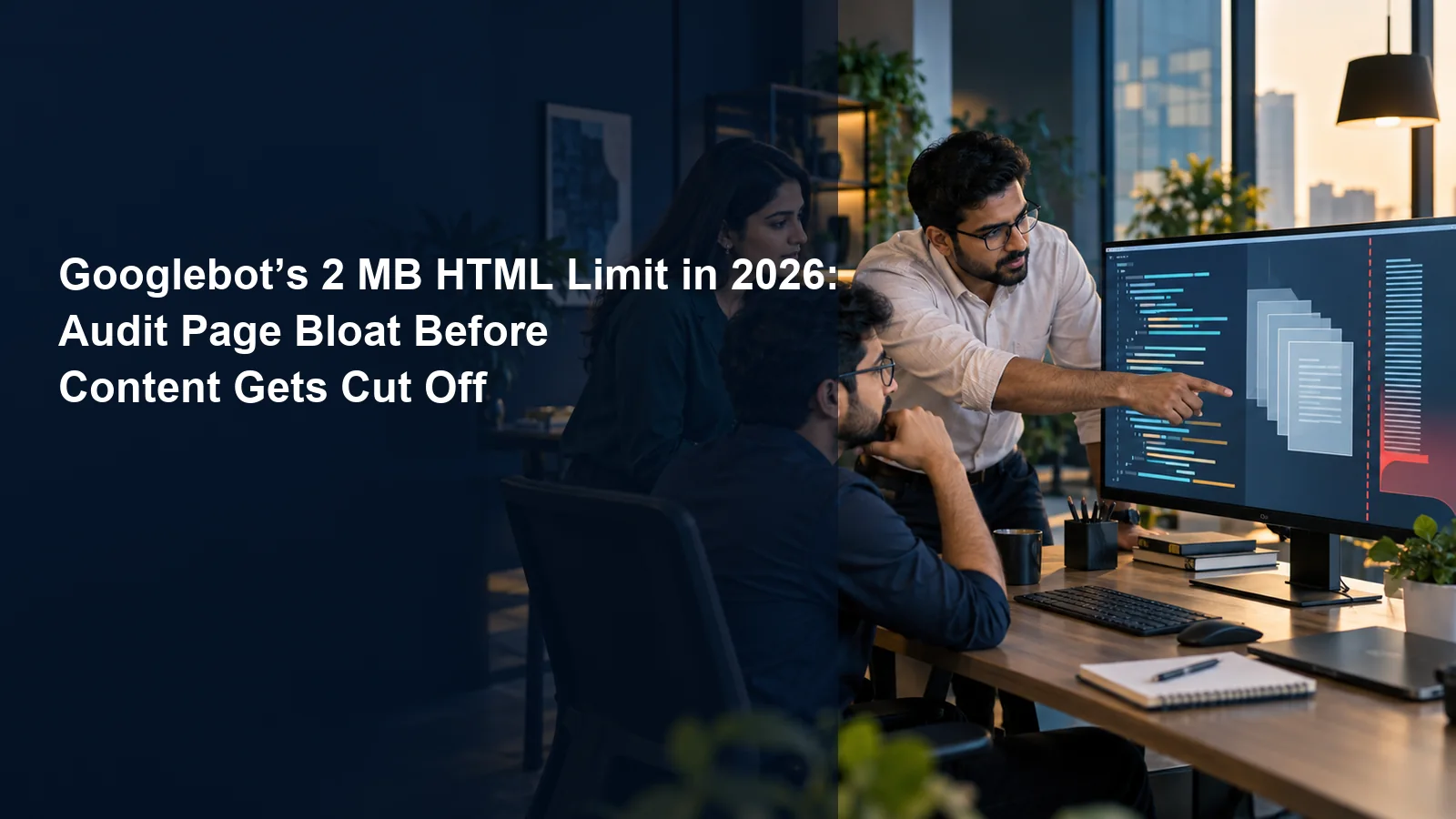 Indian web team auditing oversized HTML against Googlebot’s 2 MB fetch limit