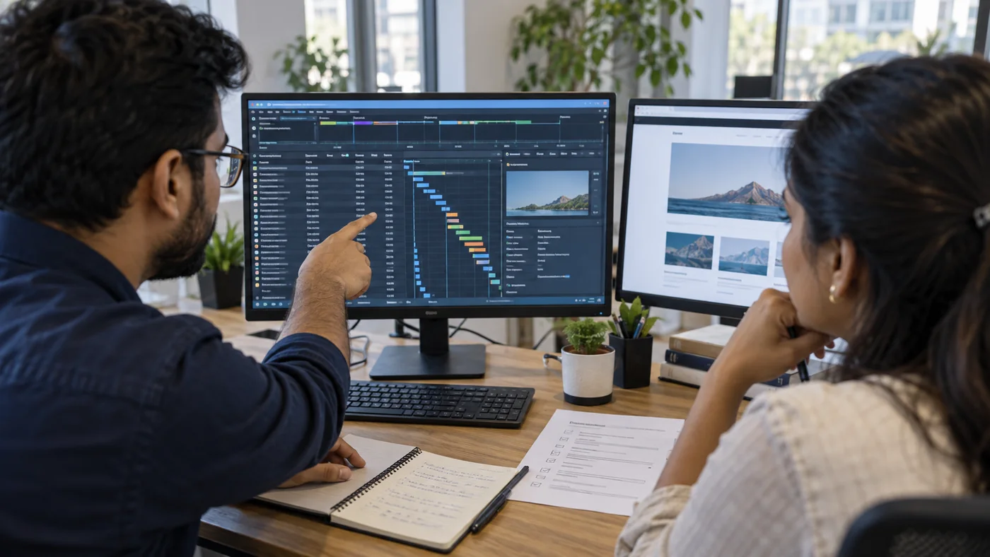 Indian SEO lead and developer reviewing HTML response size and template evidence together