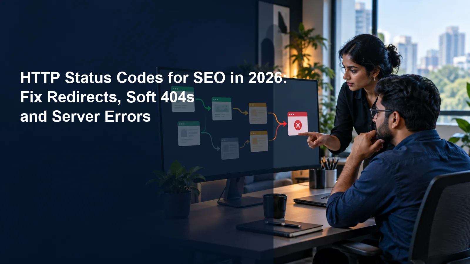 Indian technical SEO team reviewing redirect paths, soft 404s and server errors