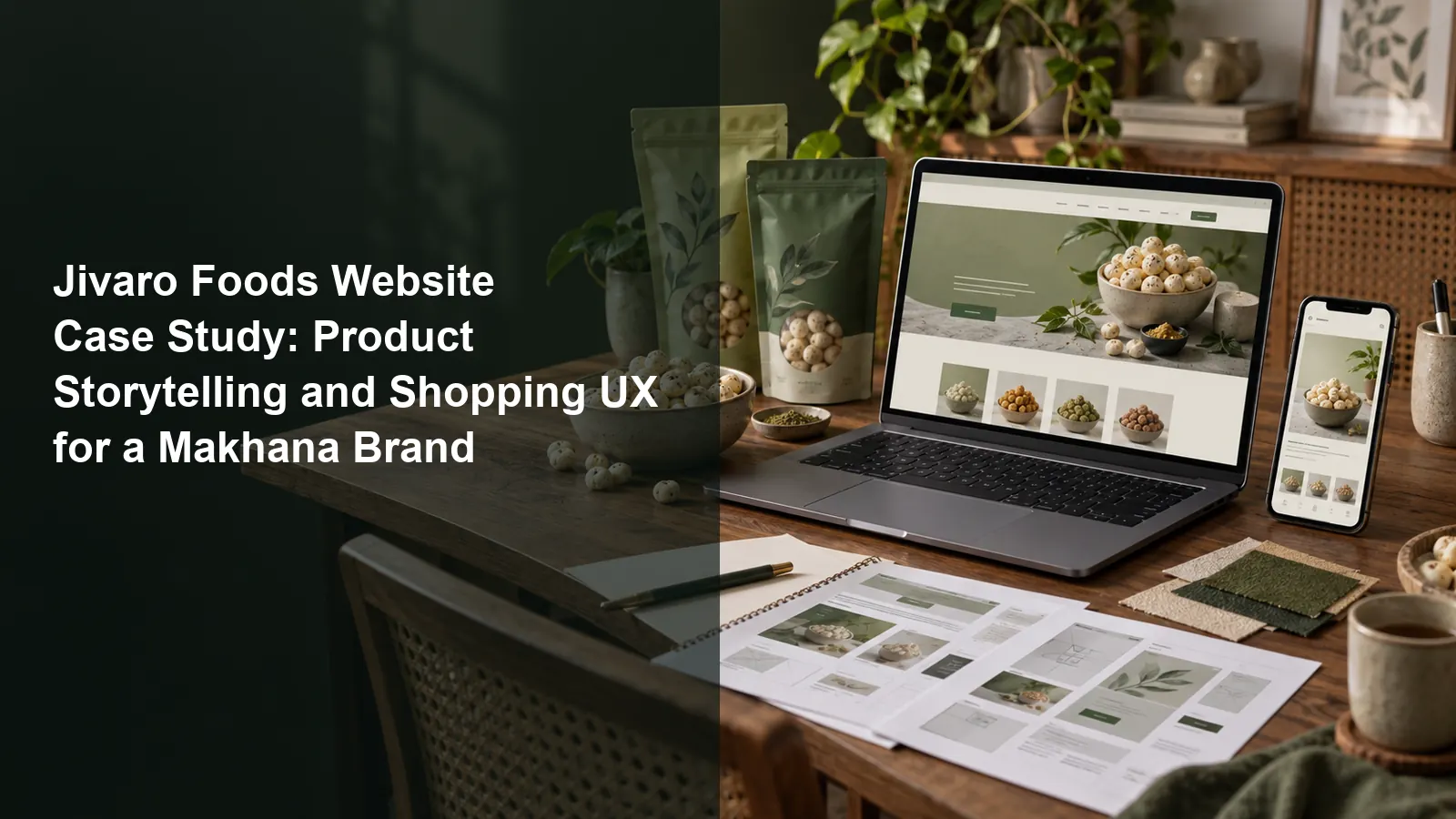 Designer workspace illustrating the Jivaro Foods ecommerce website case study