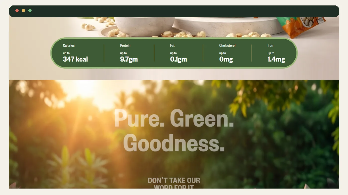Jivaro Foods website nutrition panel and review section used as reassurance before purchase