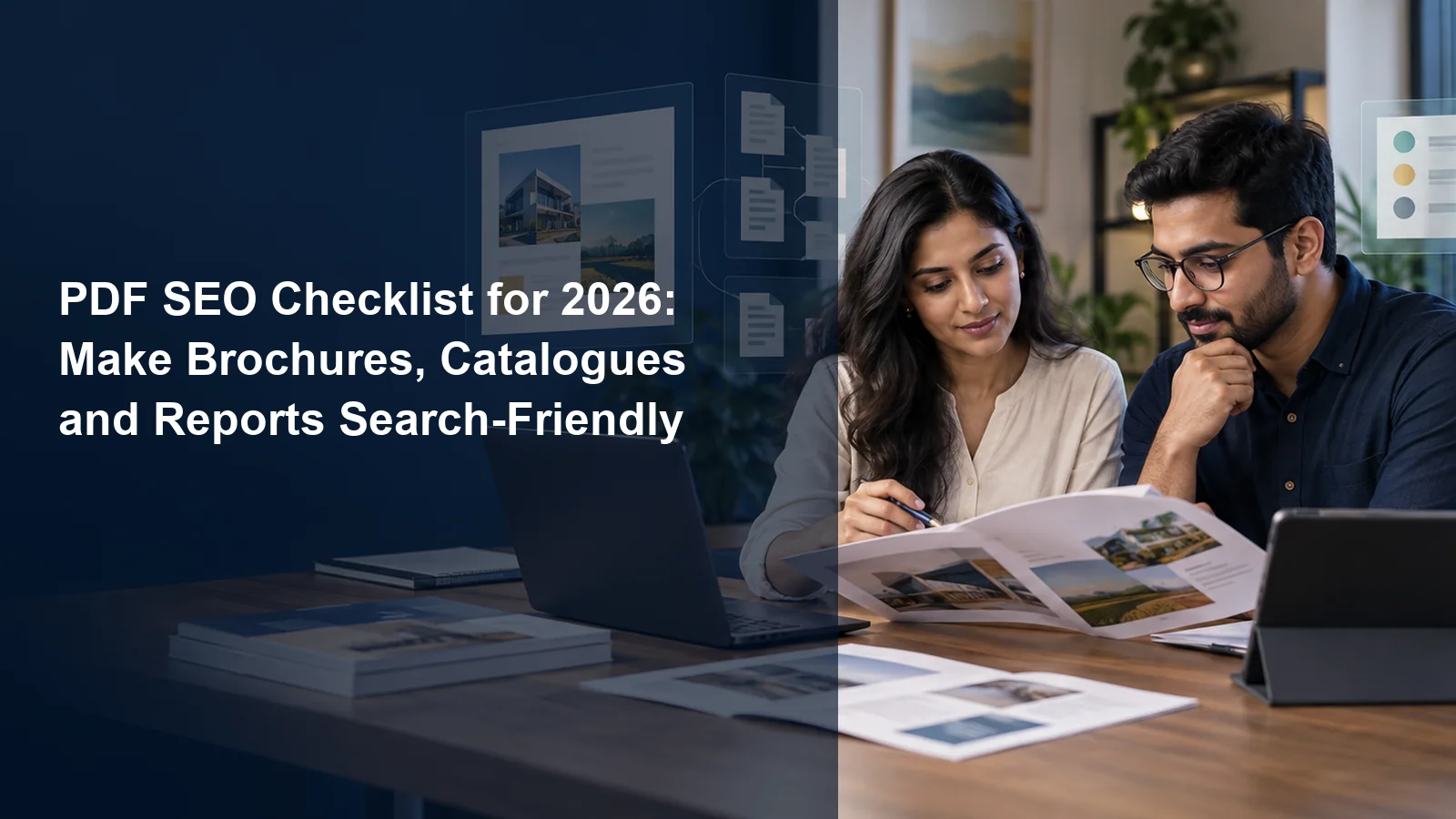 Indian business team reviewing a search-friendly PDF catalogue
