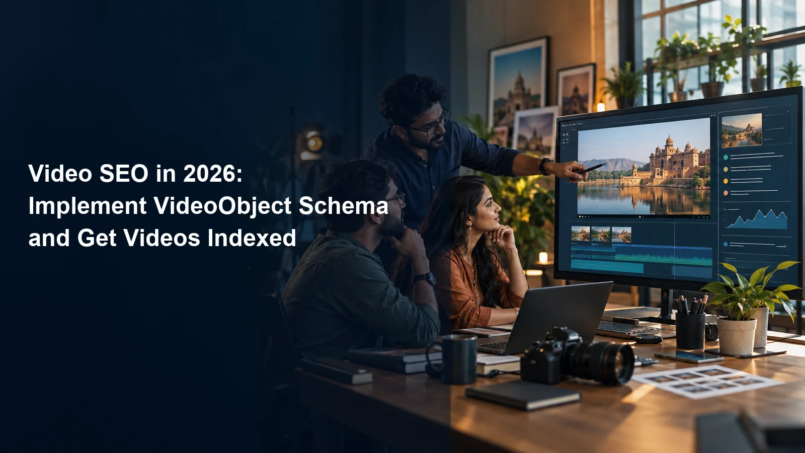 Indian SEO and video production team reviewing VideoObject schema and video indexing